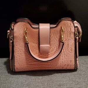 Elegant Pink Crocodile-Embossed Handbag